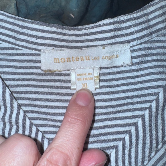 Monteau Black and White Striped peplum Blouse - Picture 4 of 5